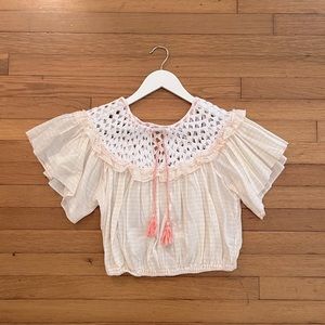 Free People Crochet Crop Top Peach/White Size XS